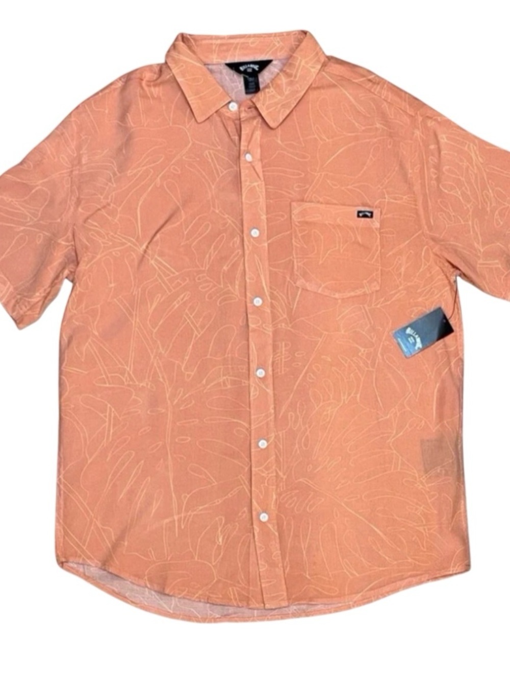Billabong Peach Orange Men’s Button Collared Short Sleeve Shirt NWT Small